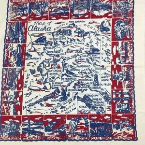 Vintage Alaska card table cloth 30 x 33.